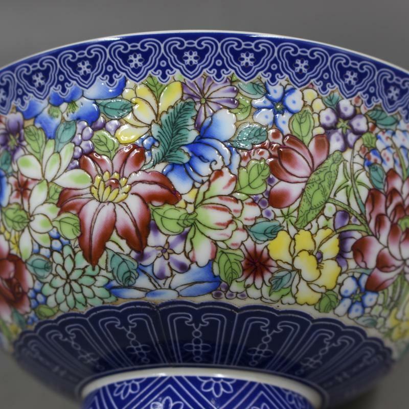 Collect Chinese Qing Dynasty Porcelain Blue and White Famille Rose Flowers Bowl