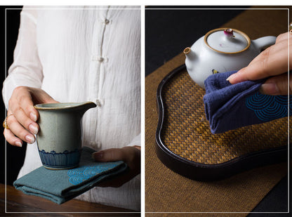 Tea Towel Cotton Yarn Absorbent Towel Tea Accessories Embroidered Double Layers