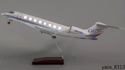 1/70 Gulfstream G650ER LED Light Painted Private Jet Model with Landing Gear