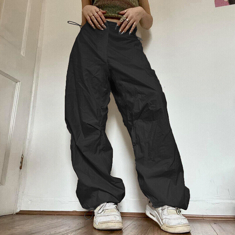 Women Cargo Joggers Pants Baggy Loose Elastic Wide Leg Loose Trousers Streetwear