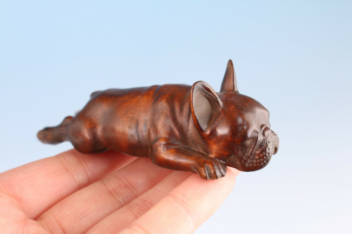 Lovely Chinese boxwood hand carving dog figure statue hand piece gift
