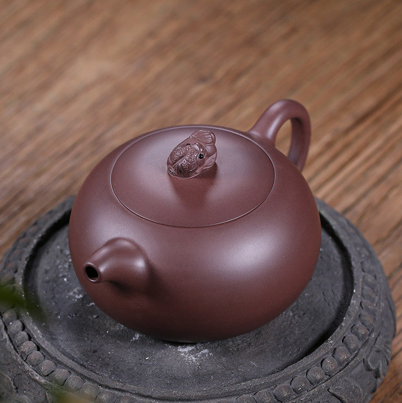 Marked Master Tea Pot Real Yixing Zisha Purple Grit Pot Mascot Statue On Lid New