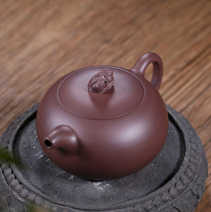 Marked Master Tea Pot Real Yixing Zisha Purple Grit Pot Mascot Statue On Lid New