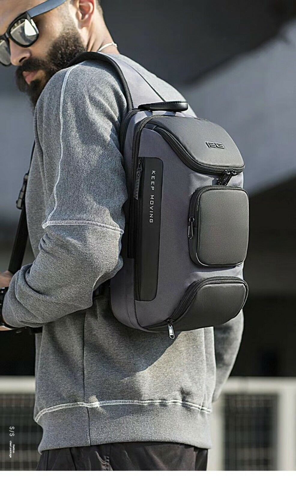 BG Men Messenger Shoulder Bag Short Trip Chest Travel Bag Pack+USB Port Luxury