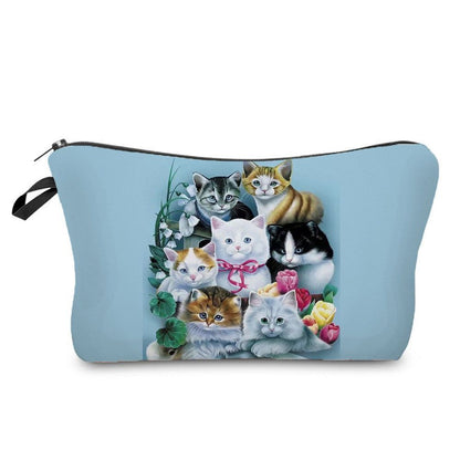 Makeup Bag Travel Storage Purse Mini Toiletry Bags Black Cat Print Cosmetic Case