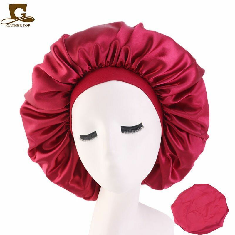 Sleep Night Cap Big Size Beauty Satin Silky Bonnet Head Cover Hat Curly Springy