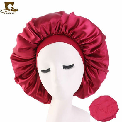 Sleep Night Cap Big Size Beauty Satin Silky Bonnet Head Cover Hat Curly Springy