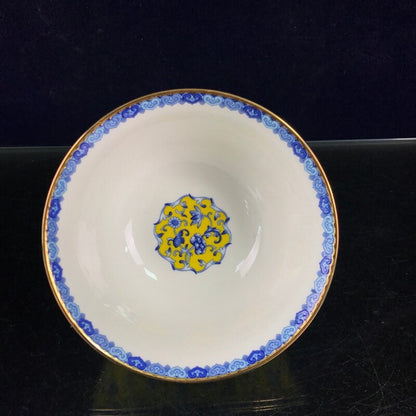 Old Chinese Blue and white porcelain outline in gold flowers pattern bowl Qianlo