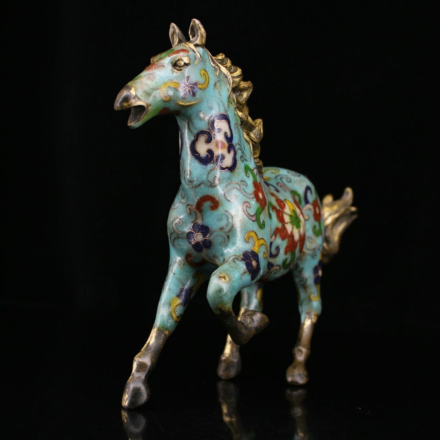 9.4" Chinese Cloisonné Enamel Bronze Lovable Animal Fine Horse Statues Collect