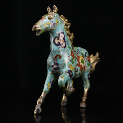 9.4" Chinese Cloisonné Enamel Bronze Lovable Animal Fine Horse Statues Collect