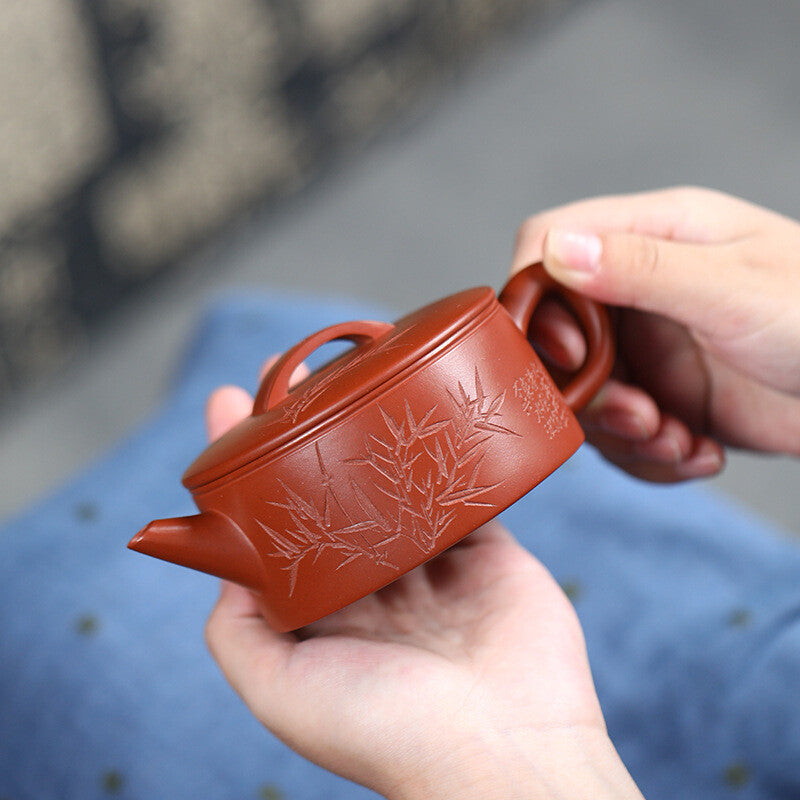 Full Handmade Bamboo Carved Master Tea Pot Real Yixing Zisha Clay Pot 180ml New
