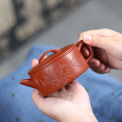 Full Handmade Bamboo Carved Master Tea Pot Real Yixing Zisha Clay Pot 180ml New