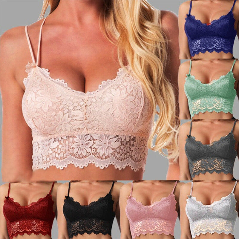 Womens V Neck Lace Bralette Bralet Bra Bustier Crop Top Camisole Cami Vest Tank