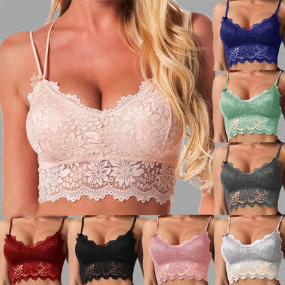 Womens V Neck Lace Bralette Bralet Bra Bustier Crop Top Camisole Cami Vest Tank