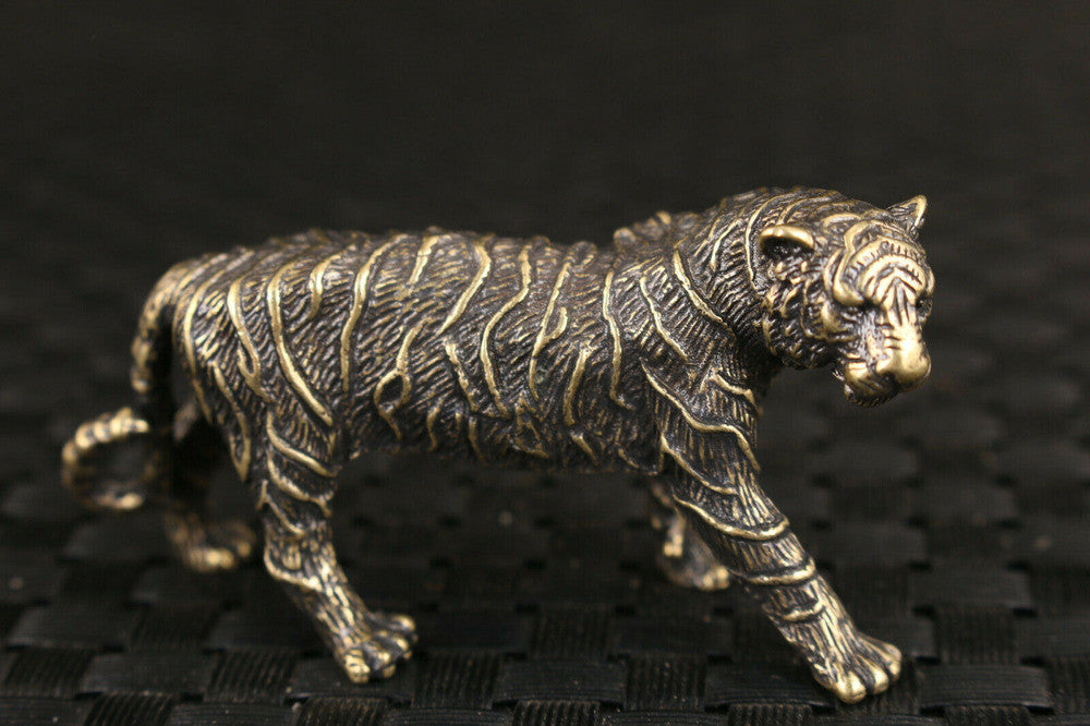 Noble Chinese Bronze Tea Pet Tiger Statue Figure Good Stand Table Deco Gift