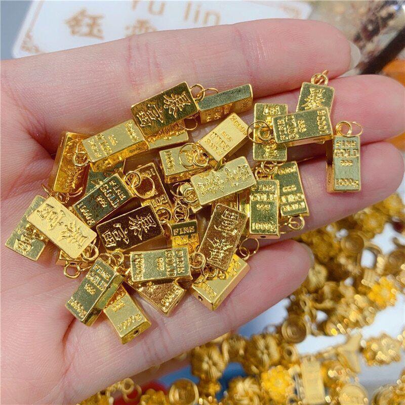 Real 24k Pure 999 Gold Pendant Necklace Luxury Gold Bricks Design Pure Chain