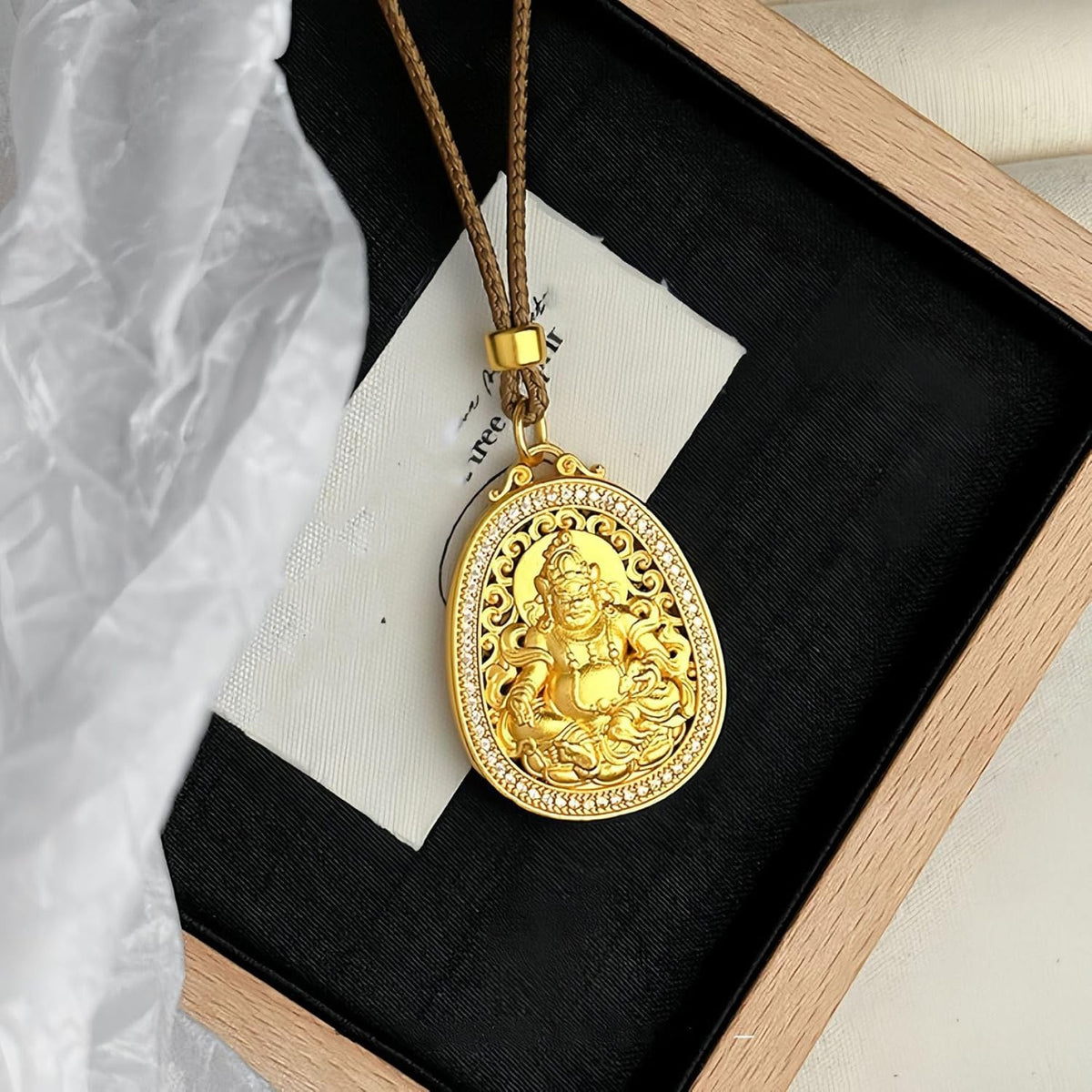 Golden God of Wealth Pendant Necklace Bring Good Luck Safty Feng Shui Amulet