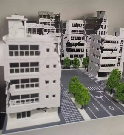 Railway Scenery City Ruin Building Abandoned Tall Office Scenes Model Toy