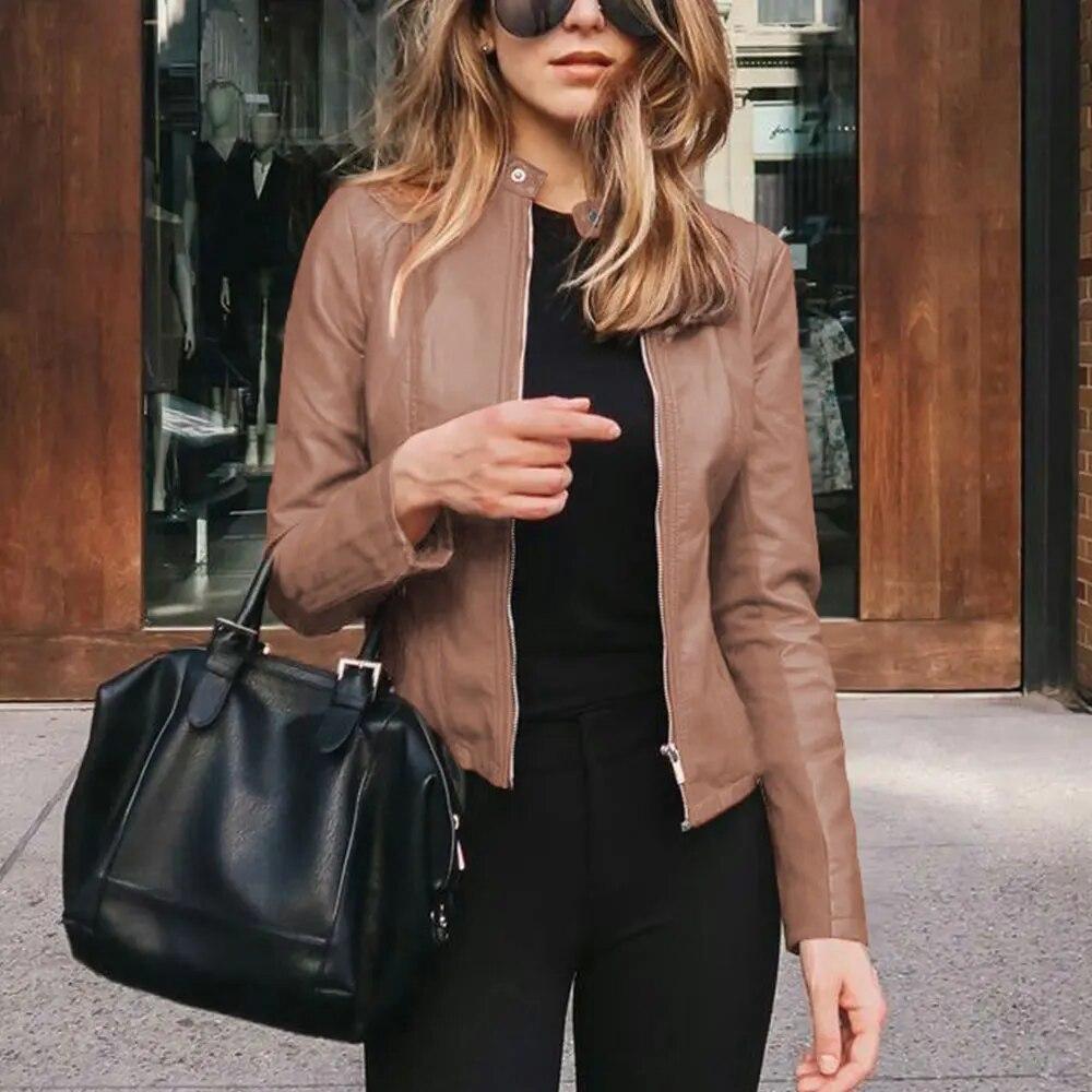 Leather Faux Women's Jacket Women Thin New Moto Biker Zipper Black NEW *20% OFF*