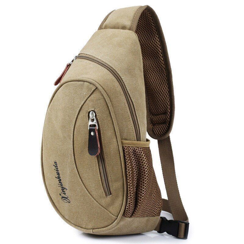 Men Canvas Small Sling Bag Zipper Outdoor Military Waist Pack Sling Chest Bag