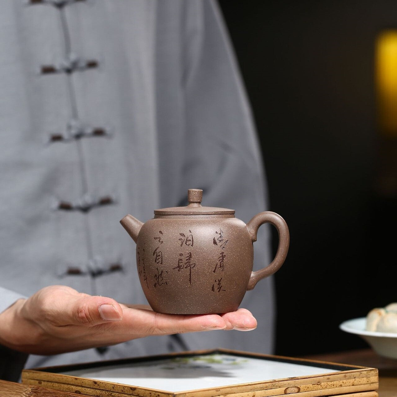 Tea Pot On Sales Chinese Character Carved Handmade Master Pot Yixing Duan Clay