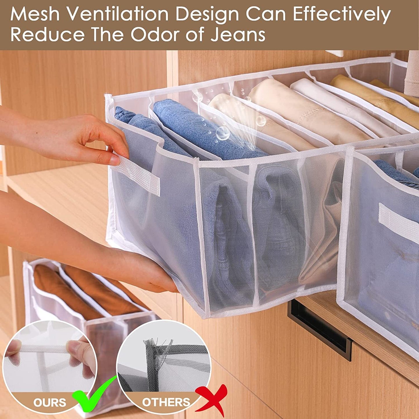 7 Grids Mesh Storage Box Closet Wardrobe Drawer Divider Clothes Organizer