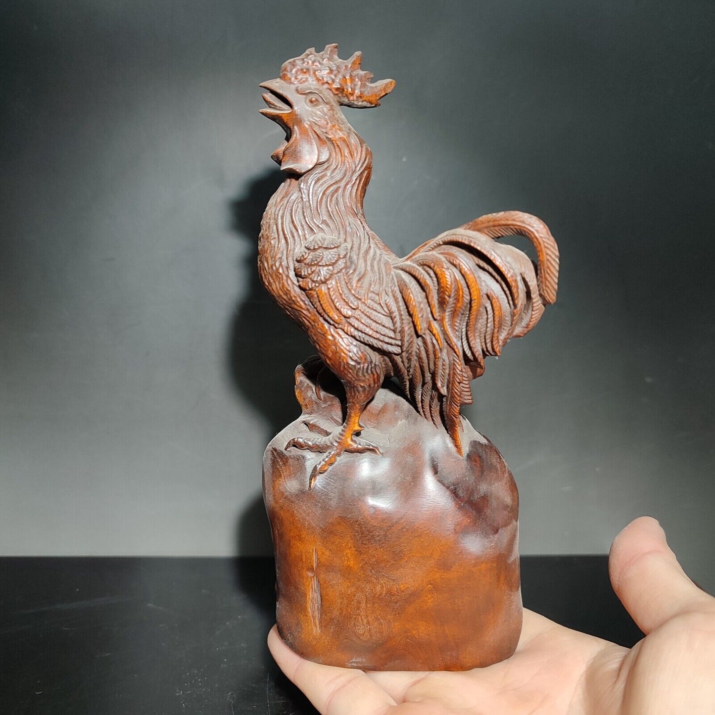 6.3" Wooden Ornament cock rooster statue carving home decor Animal figurines art
