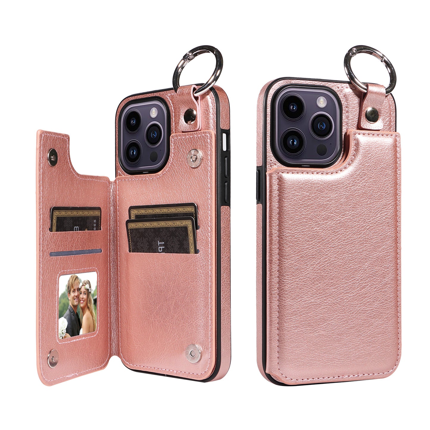 For iPhone 15 14 13 12 11 Pro Max Wallet Case with Card Holder Ring Buckle Cover