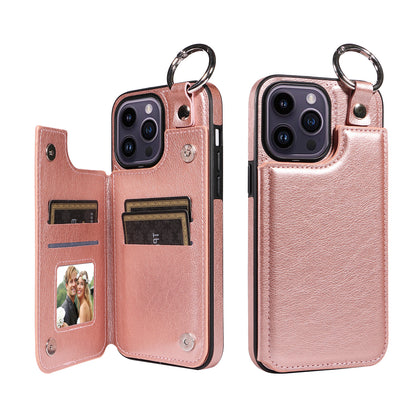 For iPhone 15 14 13 12 11 Pro Max Wallet Case with Card Holder Ring Buckle Cover