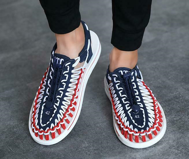 Men's Knit Flats Sandals Breathable Handmade Causal Beach Summer Stylish New