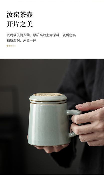 Azure Ru Kiln Ceramic Tea Cup Tea Separation with Lid Cup Tea Set