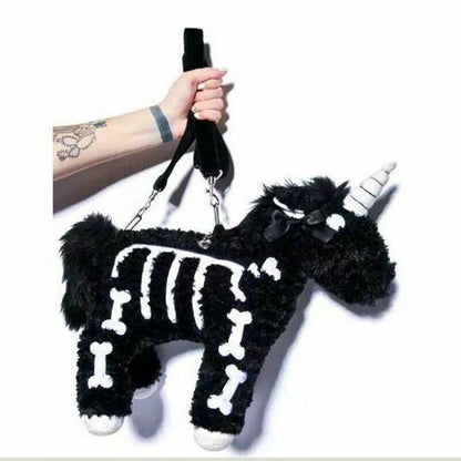 Dark Punk Unicorn Backpack Gothic Rock Plush Flying Horse Stuffed Crossbody Bags