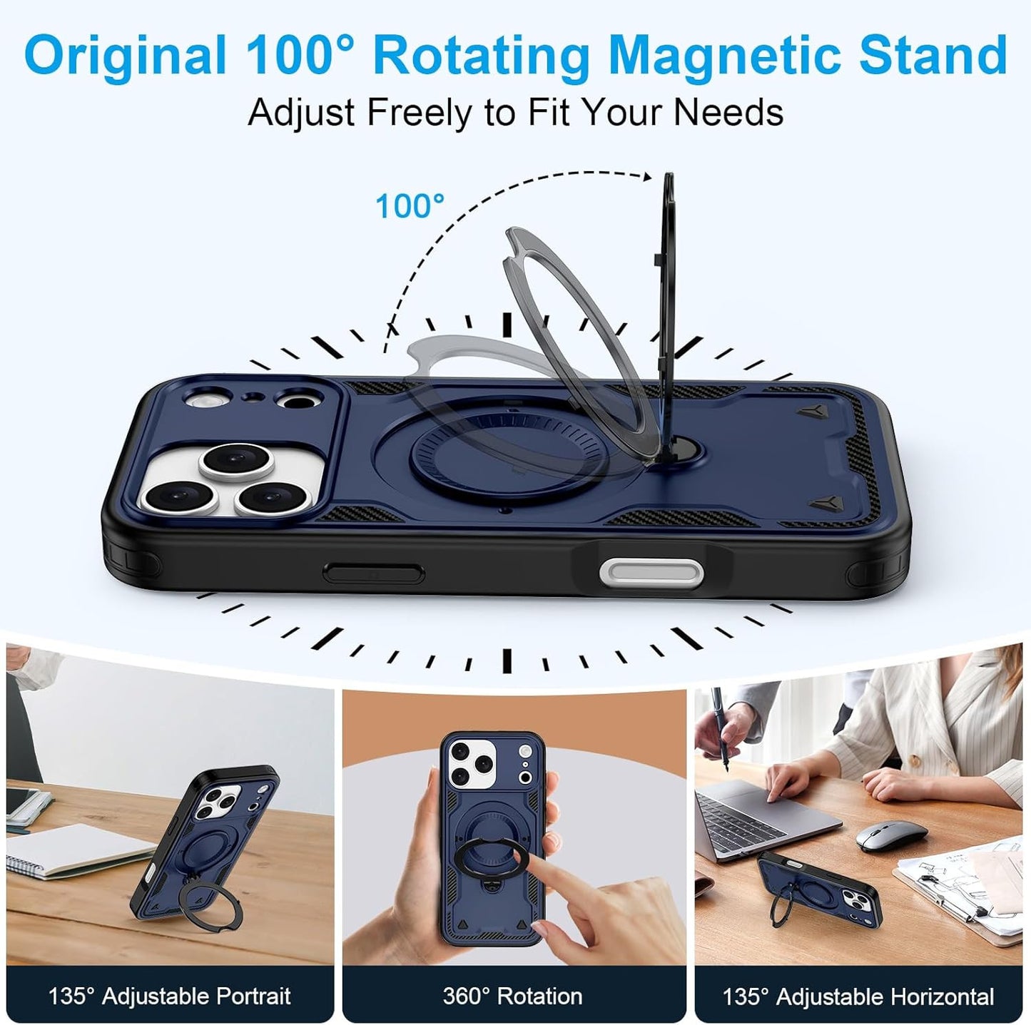 Iphone 17 Pro Max Case with 360° Spin Magnetic Stand Ring Holder, Fit for Mag-Sa