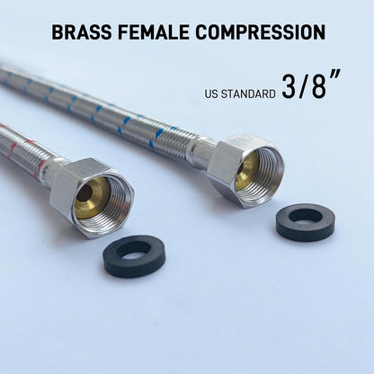 Faucet Water Supply Lines Extension, 10 Inch, 2-Pack 3/8" Male to Female Faucet