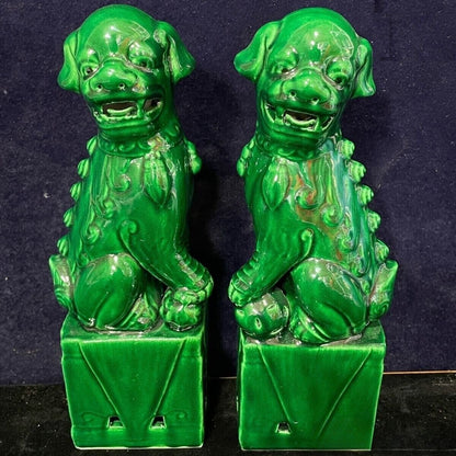 Pair Jingdezhen Green Porcelain Foo Fu Dog Lion Statue Guardion Lion Decor