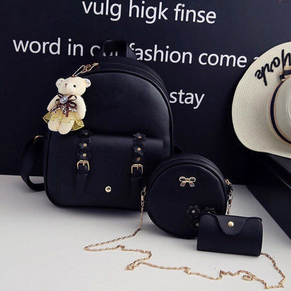 Leather Three Piece Backpack Sets Women Fashion Leather Backpack Card Holder 1PC
