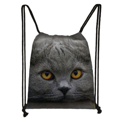 Black Cat Drawstring Bag Women Shopping Purse Canvas Travelling Bag Backpack 1PC