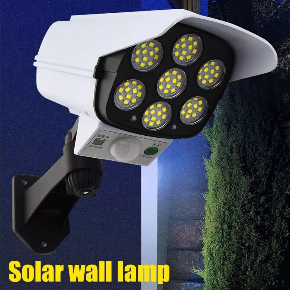 Faro LED Recargable Solar Lampara Tipo Camara Falsa Seguridad Para Exteriores