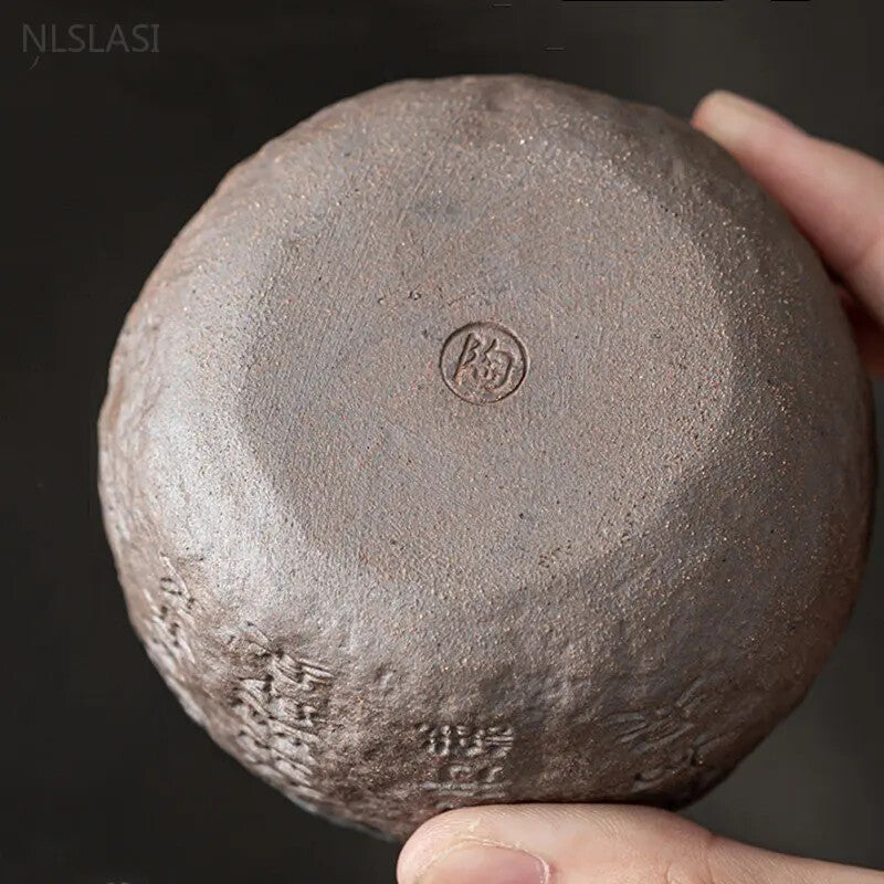 Buddhism 120ml Rough Pottery Handmade Relief Heart Sutra Zen Cup Ceramic Master