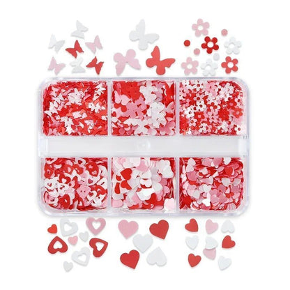 Nail Art Glitter 6 Grids Red Love Heart Sequins Flakes DIY Valentines Decoration