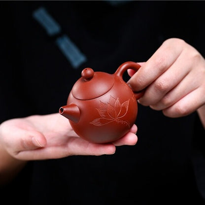 110ml Yixing Zisha Dahongpao Clay Tea Pot Floral Carved Dragon Egg Shape Marked