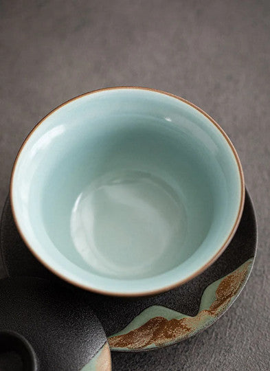 Ceramic Gaiwan Handpainted Mountain Tureen for Tea Lovers