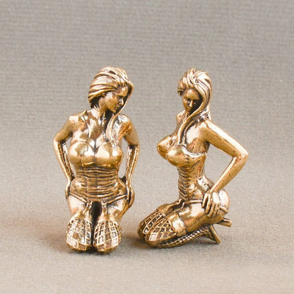 2PCS Brass Beauty Figurine Creative Desktop Ornament Metal Handheld Craft Decor