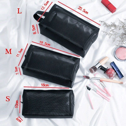 Portable Mesh Transparent Cosmetic Bag Makeup Case Travel Zipper Make Up Pouch