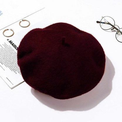Wool Beret Hats Women Pure Felt British Style Solid Color Slouchy Winter Female