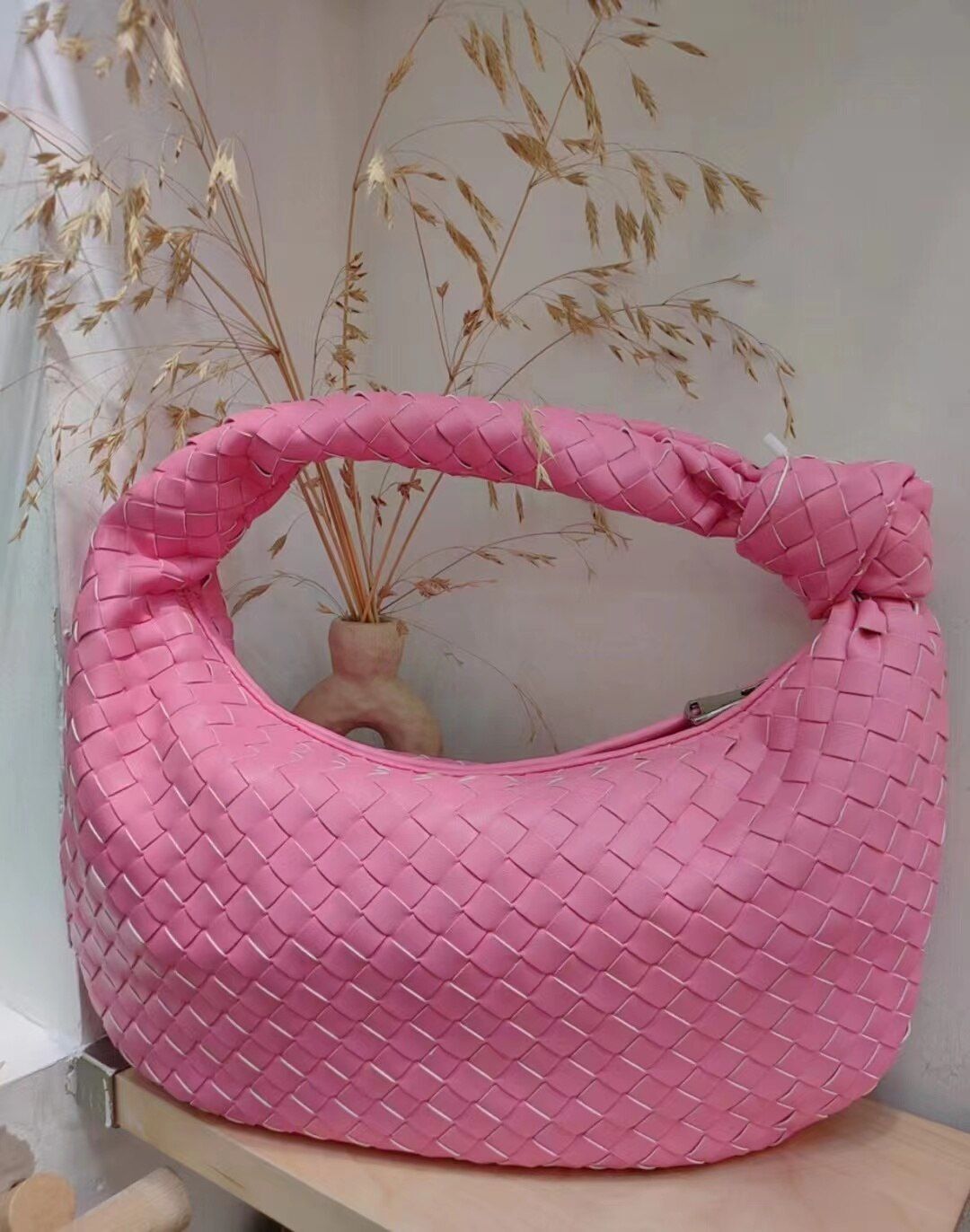 Leather Handbag Mini Shoulder Bag Purse Style Silver Weave Soft Underarm Bags