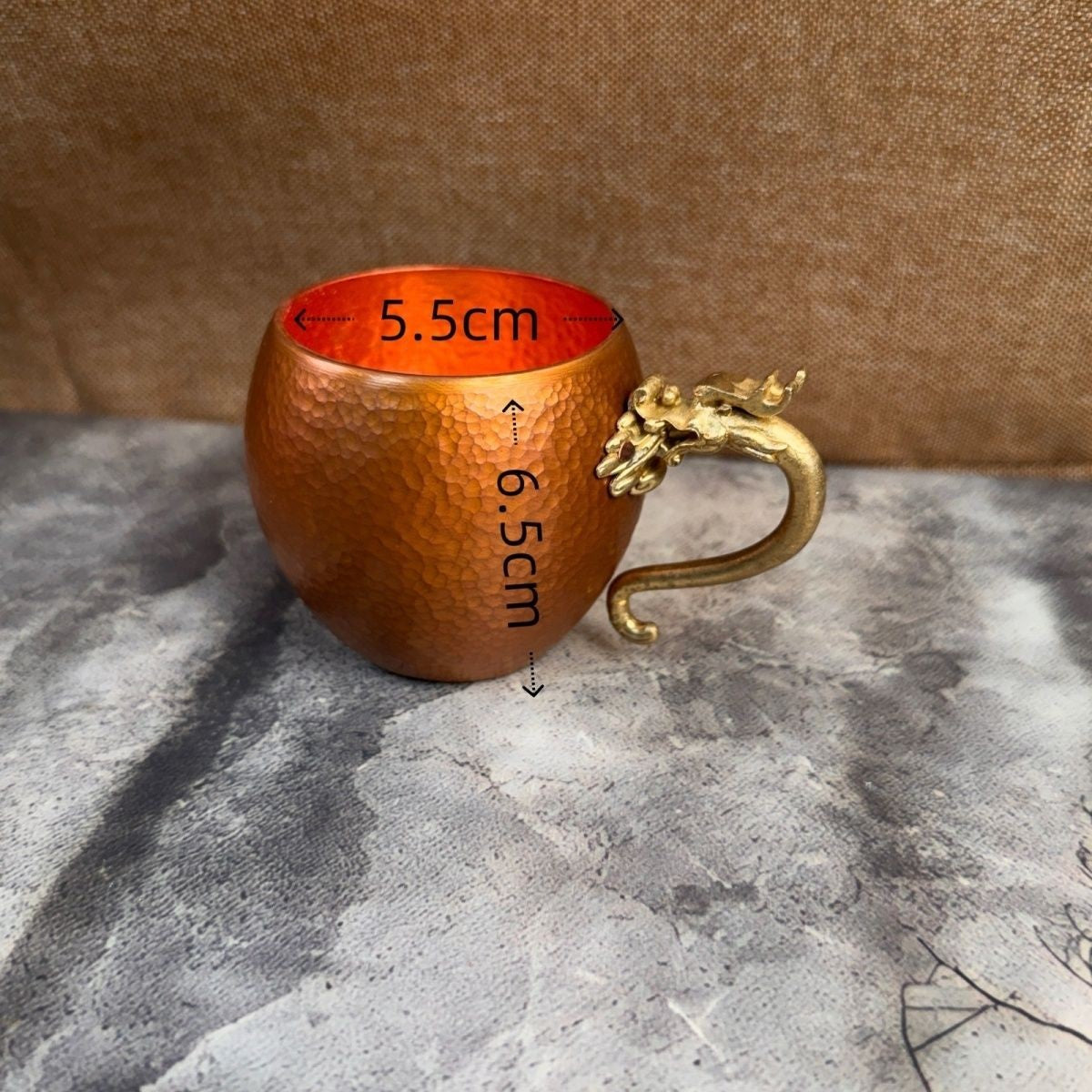 Chinese Handmade Hammered Copper Dragon Egg Cup 160ml Tea Coffee Mug