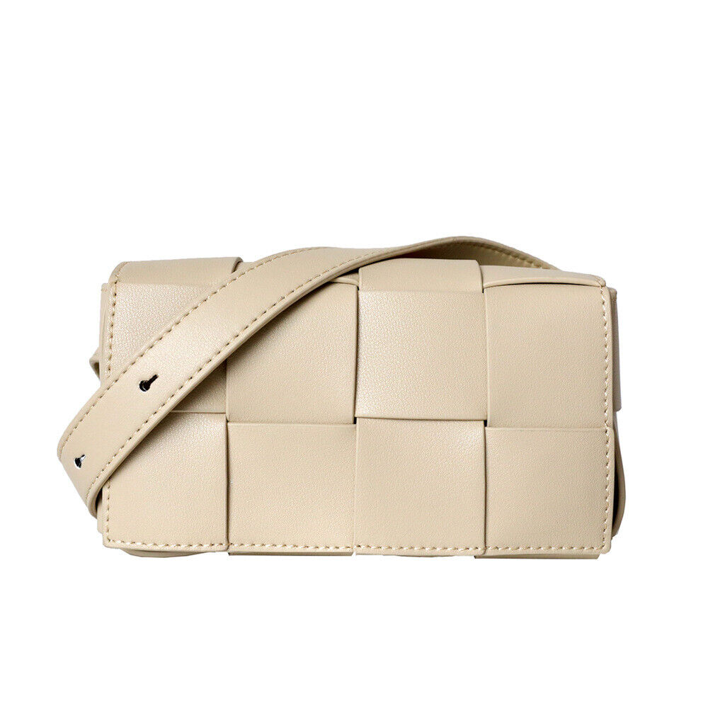 Mini Woven Real Leather Belt Bag Crossbody Sling Fanny Waist Pack Chain Clutch