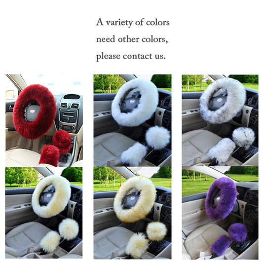 Universal 3Pcs Wool ry Fluffy Thick Car Steering Wheel Cover Accessories