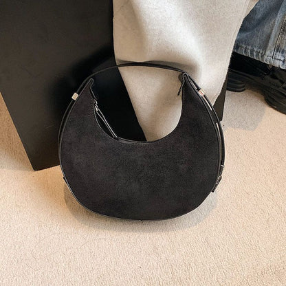 Brushed Fabric Handbag Half Moon Shoulder Bag Dumpling Shape Zipper Purse 1 Pc